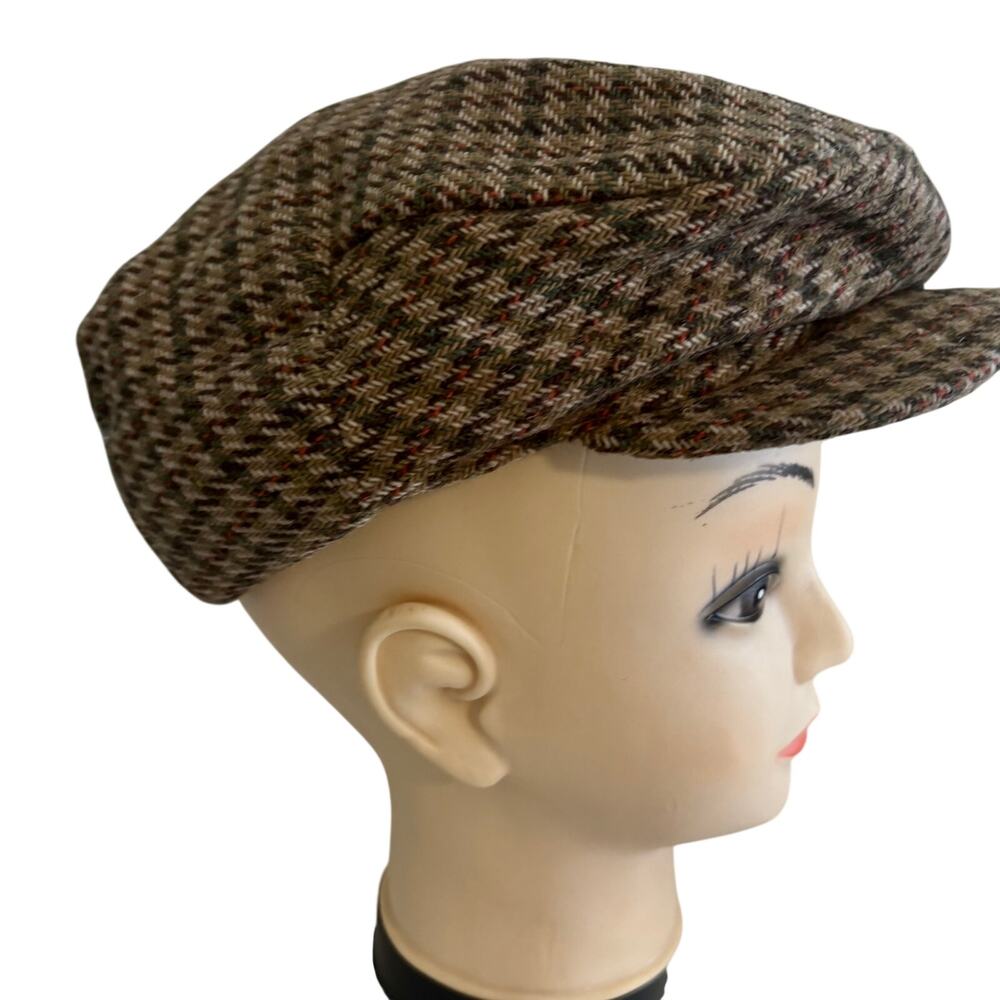 Vintage 60's Sport & Casual Tweed Check Wool Snap Newsboy Cap Hat Unisex Retro